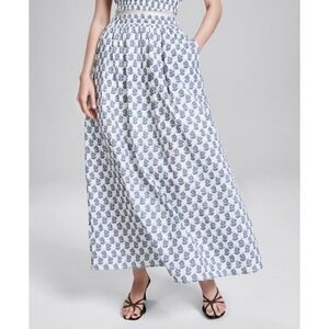 And Now This Floral Block Print Maxi Skirt Women Small White/Blue Gypsy Boho NWT